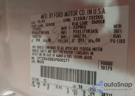 2003 Ford Ranger Edge/Xlt z USA, uszkodzony, nr VIN 1FTZR45E83PB00271